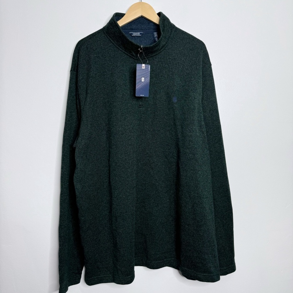 NWT Izod Men's Performance 1/4 Zip Sweater Fleece Solid Pullover Green Size XL - Picture 2 of 9